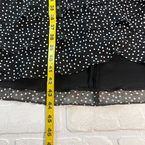 Adrianna Papell Dress 20W Black Tiered Sheath Polka Dot Ruffles Cocktail Mesh - Picture 3 of 12